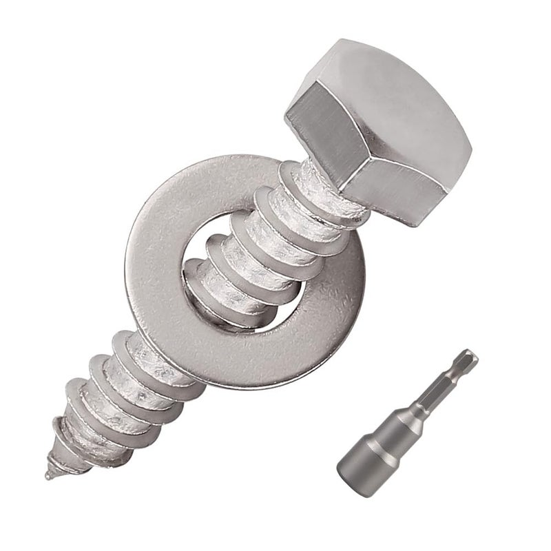 RoyceMart 12-Sets 5/16 x 2 Hex Head Lag Screws & Flat Washers, Heavy Duty Lag Wood Screws, 304 Stainless Steel (18-8), 5/16" Bolt - Image 1